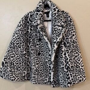 Rachel Zoe Black and White Animal Print Teddy Jacket